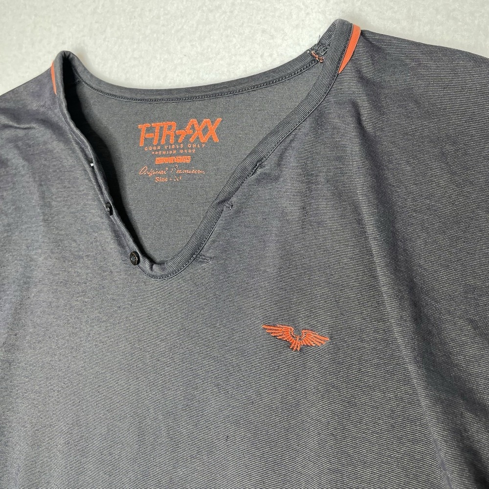 T-FRXX Long Sleeve Henley T Shirt Charcoal Men's M Grunge Outdoor Hiking Casual